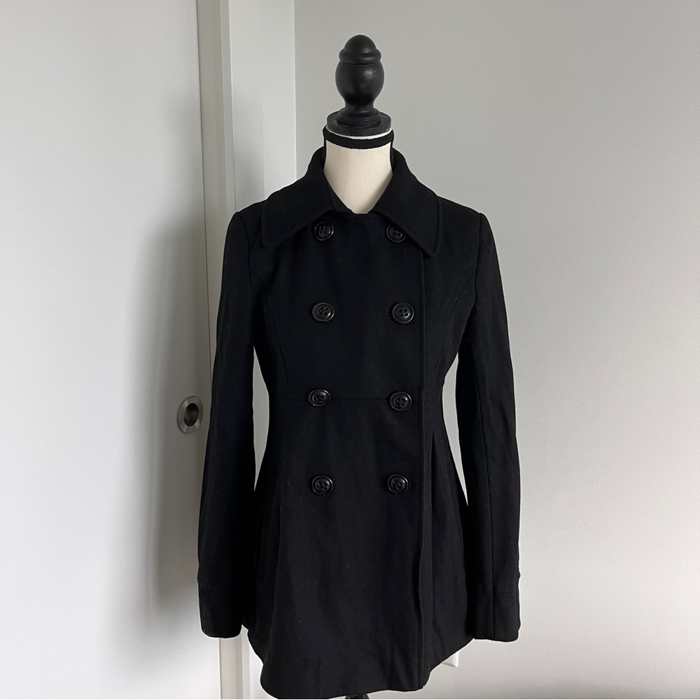 DKNY Black Double-Breasted Pea Coat